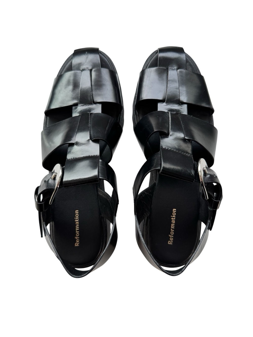 Reformation Andreas Fisherman Black Sandals Sz 7 Buckle Closure Chunky Lug Sole
